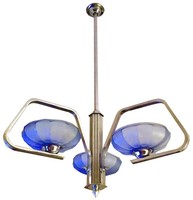 Streamline Art Deco Periwinkle Blue Nickel Ceiling Light